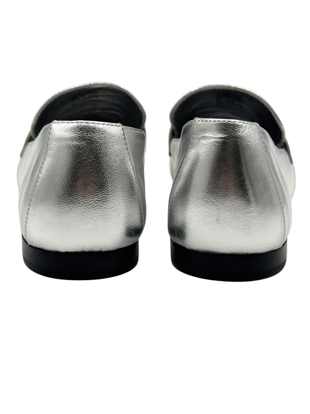 Tory Burch Silver Metallic Mini Everly Leather Loafer Flats Size 10.5